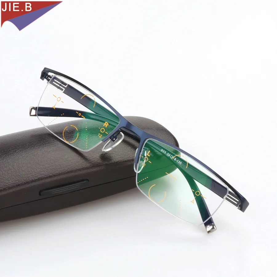 Titanium Alloy Smart Zoom Asymptotically Progressive Reading Glasses Half Rim Commercial Presbyopia Hyperopia Multifocal Glasses