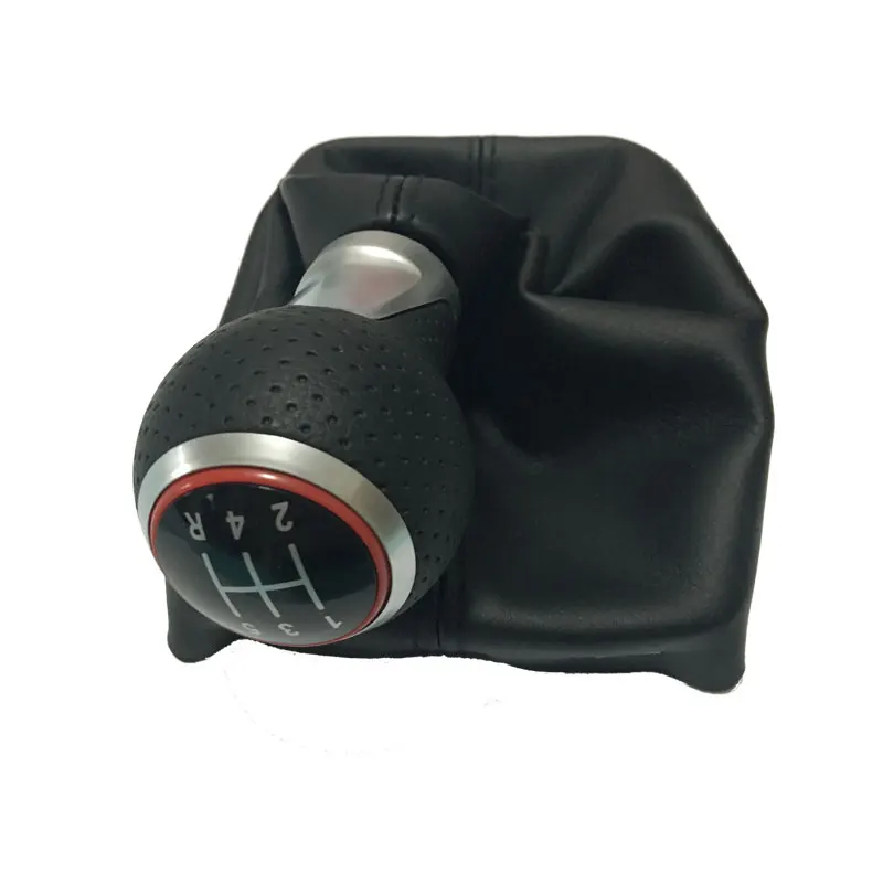5 / 6 Speed Car Shift Gear Knob With Red Ring Leather Boot For Audi A4 S4 B8 8K A5 8T 8F Q5 8R S Line 2007 2008 2009 2010 -2015