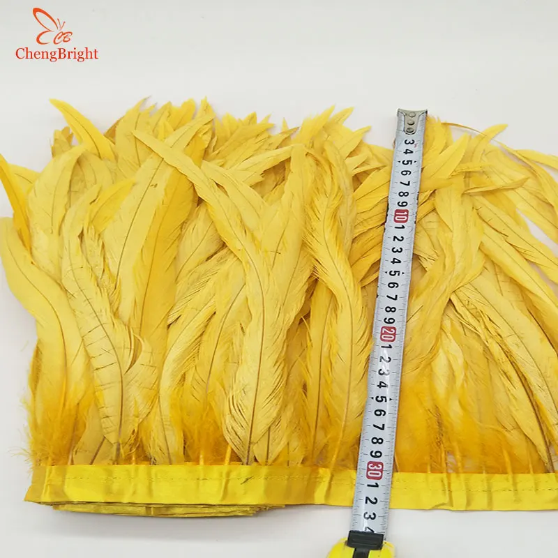 ChengBright 10 Yards Yellow Rooster Tail Feather Trim Coque Feather Trimming Feather For Crafts Dress Skirt Costumes Plumes