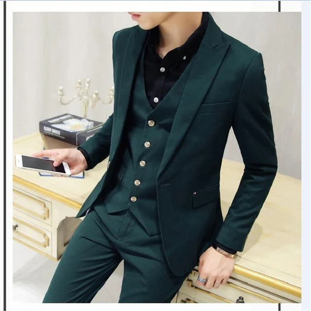 Latest Coat Pant Designs Dark Green Men Suit 3Pieces Jacket Pant Vest Tie Csutom Wedding Party Mens Suits Groom Men Suits AliExpress