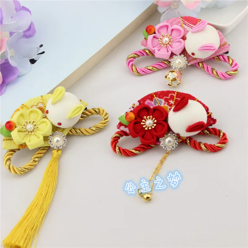 Japanese cherry blossom put feng lovely rabbit hair fringed fan hairpin kimono bathrobe cos accessories