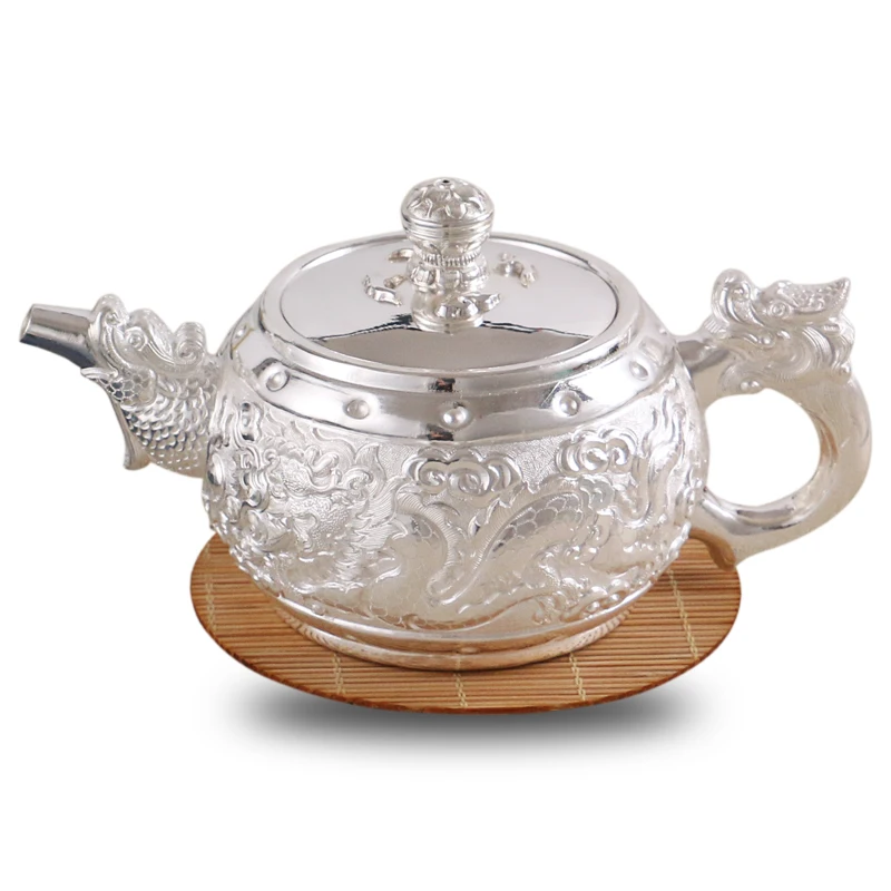 

pure silver Kung Fu tea set, manual production pure silver 999 do old burn water kettle mention beam pot, office gift collection