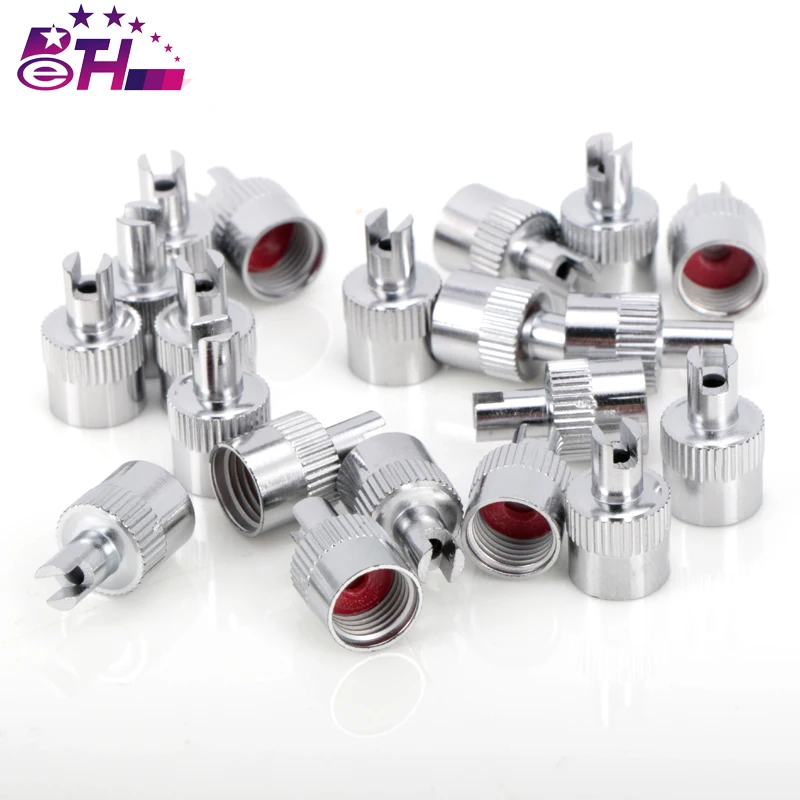 10PCS Motorcyle Car Chrome Slotted Head Valve Stem Caps With Core Remover Tool