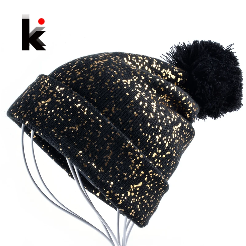 Autumn And Winter Beanies Women Fashion Sequins Knitted Wool Hat Femal Flashing Skullies Girls Beanie Gorros Ladies Bonnet