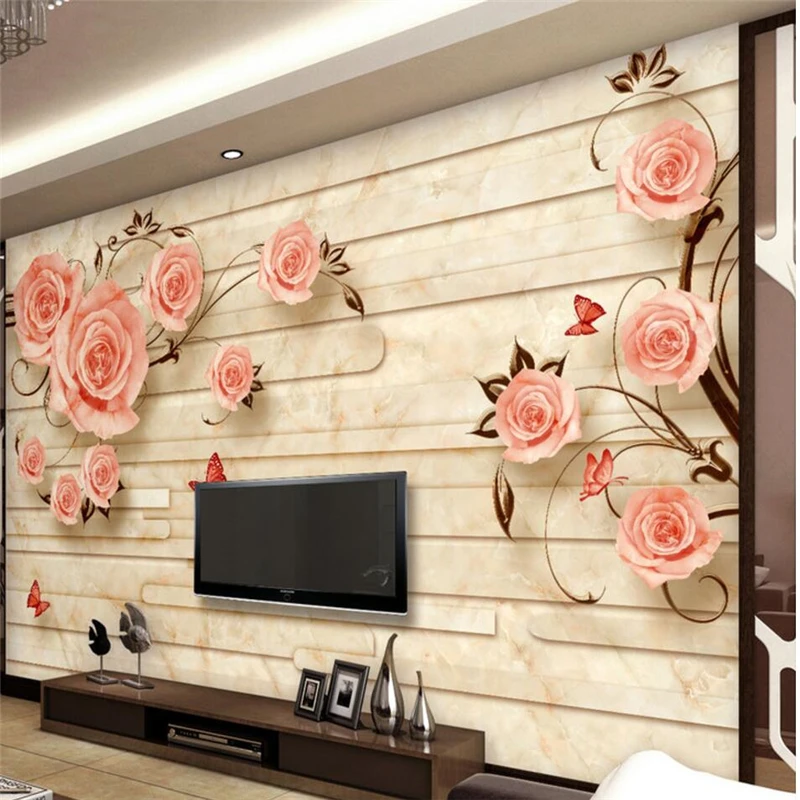 

wellyu papel de parede papier peint Custom wallpaper European marble tiles embossed TV background wall rose mural