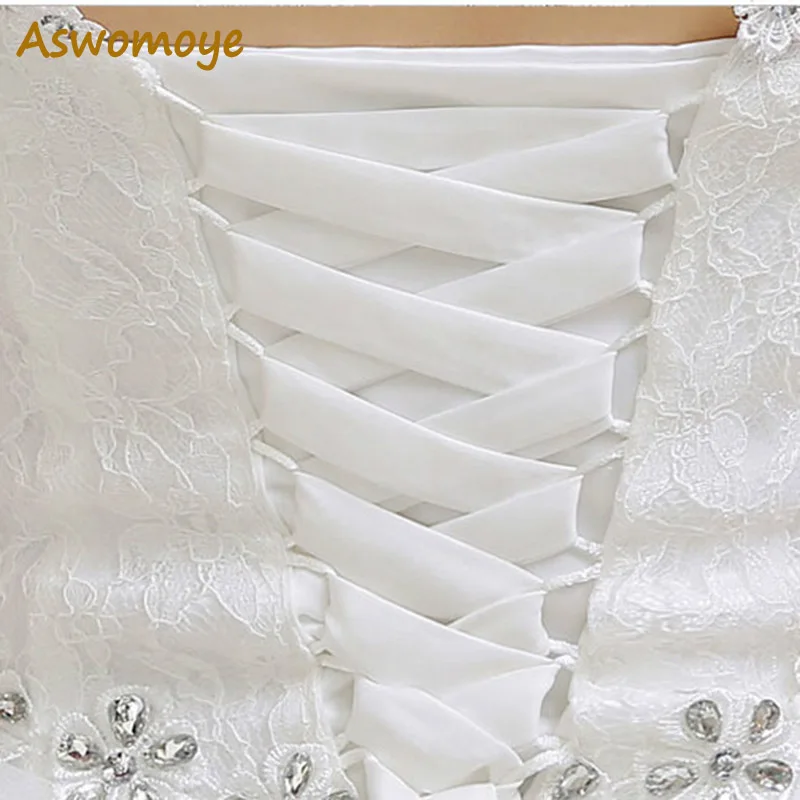 2020 neue Mode A-linie Hochzeit Kleider Oansatz Kurzarm Perlen Schärpen Weiß Ballkleid Lace Up Braut Kleid Vestidos De novia