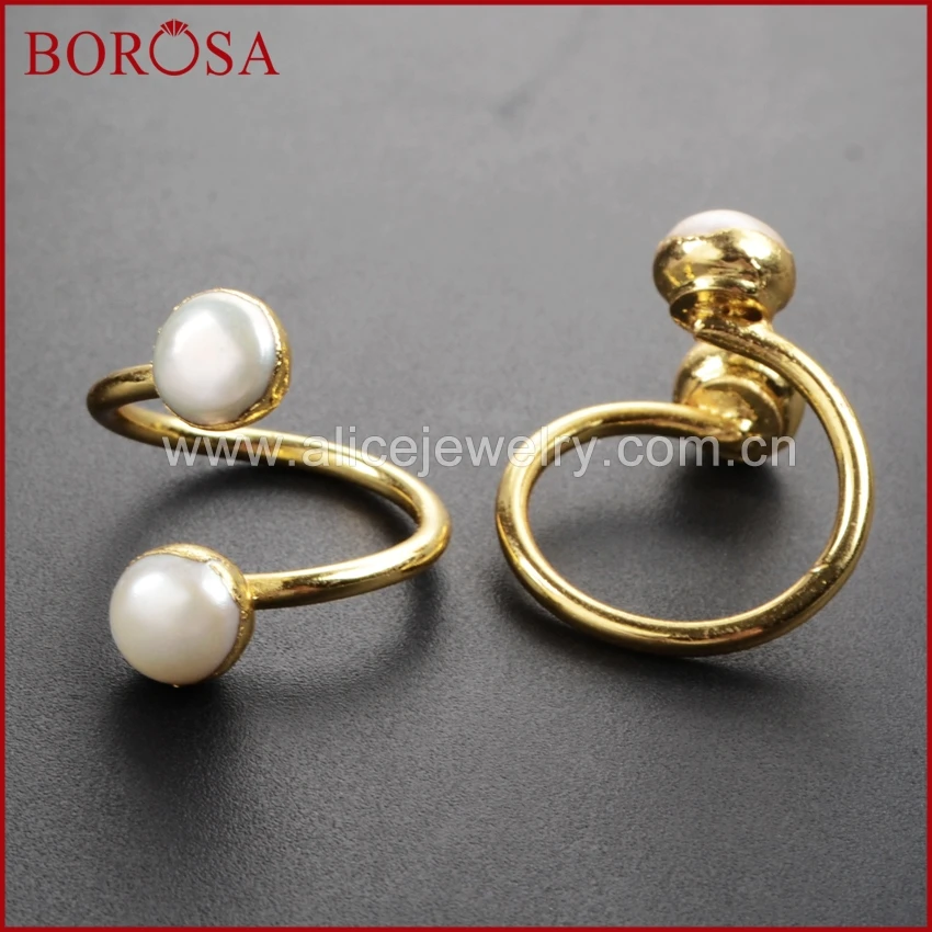 

BOROSA Gold Color Double Freshwater Pearl Adjustable Wrap Ring for Party for Wedding G1097