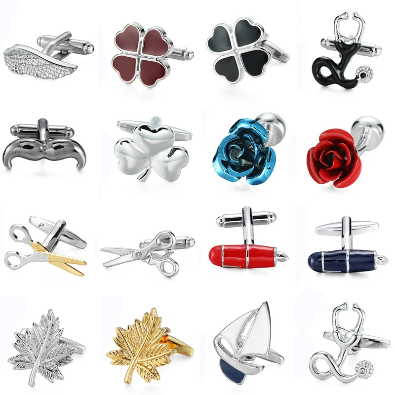 DY Nowe, wysokiej jakości, luksusowe, kolorowe nożyczki marki Apple Rose Clover Spinki do mankietów modne męskie francuskie spinki do mankietów koszuli