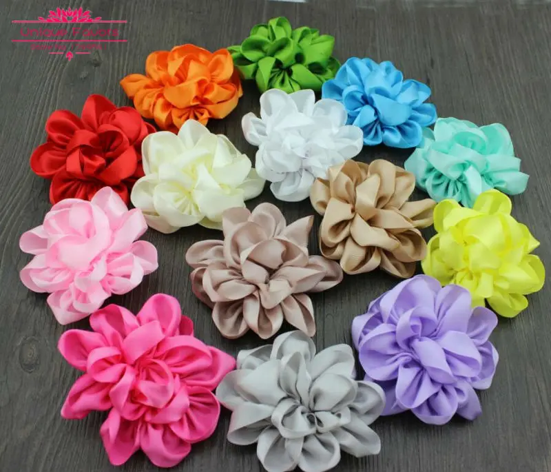 10pcs Large Chic Spring Theme Puff Ribbon Flower 10cm Satin Ribbon Handmade Flower Garment, Headband, Garlands, DIY Sewing Craft