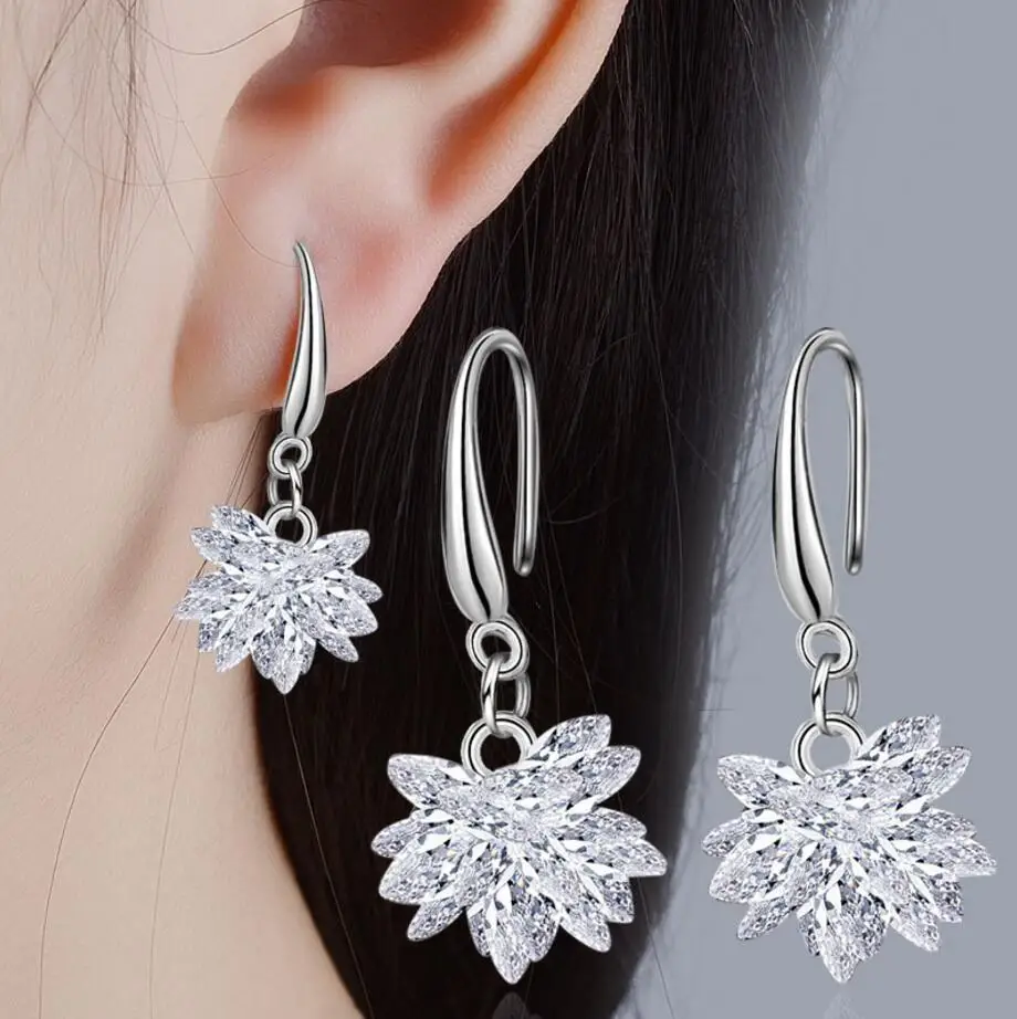 2019 new 925 silver Earrings Female Crystal  New woman snow glob name earrings Twins micro set hot Fine jewelry