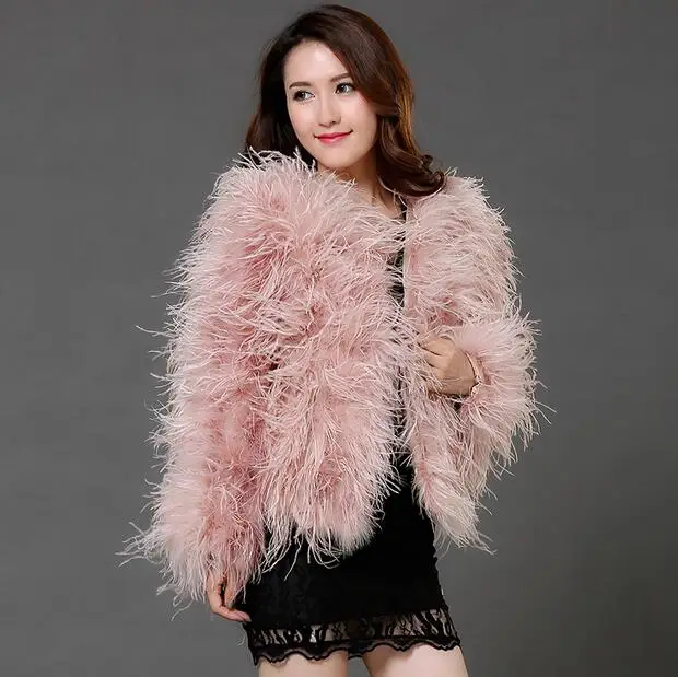 

Harppihop fur winter Ostrich fur jacket feather fur coat casual long-sleeved Australia imported fur ostrich jacket free shippin