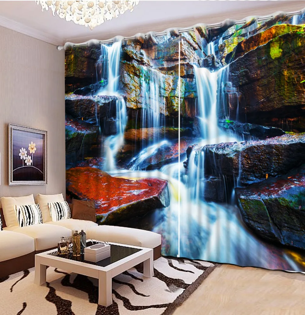 

Custom any size photo custom 3d curtains Rock water landscape Beautiful Photo decorations for home