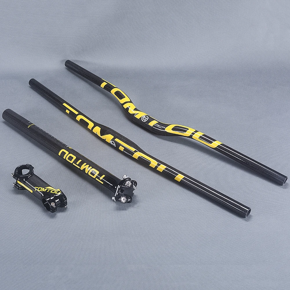 

TOMTOU Mountain Bike Cycling Handlebar + Seatpost + Stem 3K Carbon Fiber Bicycle MTB Bar Sets Glossy Yellow - TS5T37