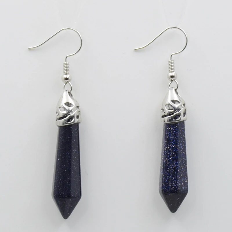 Hot Sale Lapis Lazuli Tiger Eye Stone Pink Quartzs Black Onyx Opal Rhodonite Hexagon Faceted Hook Dangle Earrings