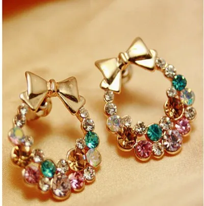 New Fashion Designer Jewelry Colorful Rhinestone Imitation Pearl Butterfly Bow Stud Earrings for Women Brincos XY-E200