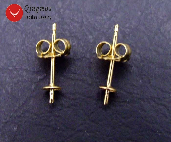 Qingmos 1 pair (2pieces)  0.4*12mm 14K Solid Yellow Gold Earring Finding Ear Wire Stud  for Jewelry Making DIY gp189