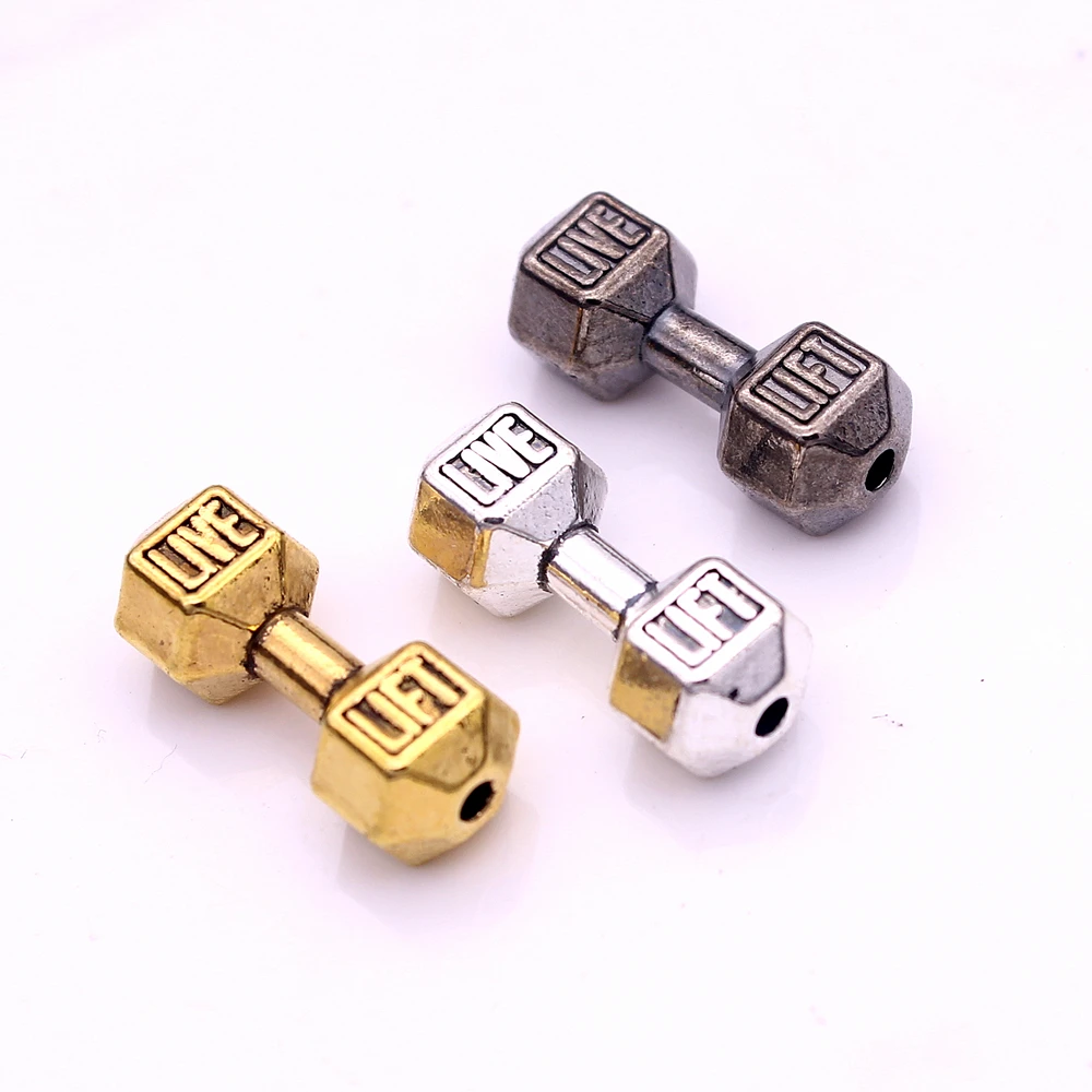 Sweet Bell 20pcs 8*20mm Three color Barbell Dumbbell Spacer Beads Charms fit Diy Beaded Fitness Bracelets Handmade Making  Z9005