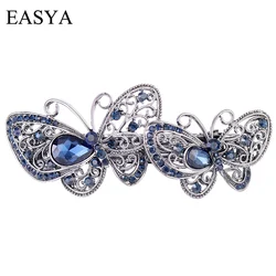 EASYA Vintage Fashion Double Butterfly Hairpin Hair Clips Ornaments New Arrival Big Rhinestone Crystal Animal Barrettes Hairwear