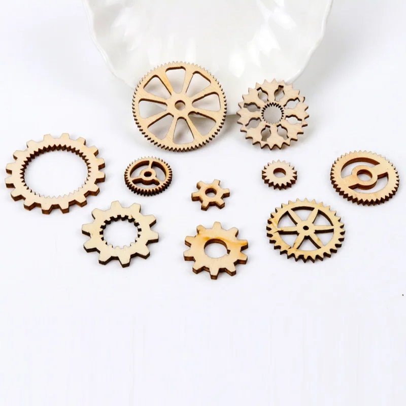 Mixed Wheel Gear Pattern Natrual Wooden Scrapbooking Hollow Craft Round Random For Handmade Home Decoration 10-40mm 20pcs MZ141