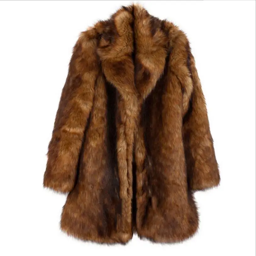 S-6XL Faux Fox Fur Long Coat Woman Brown Oversized Thicken Jacket Female Turndown Collar Winter Fake Fur Outwear L1312 Freeship