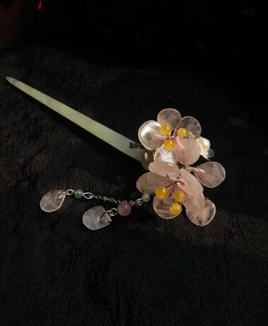 Soapstone Apricot Flower Fang Ying Ye Classical Hair Stick Vintage Jewelry Hanfu Costume Hair Accessory