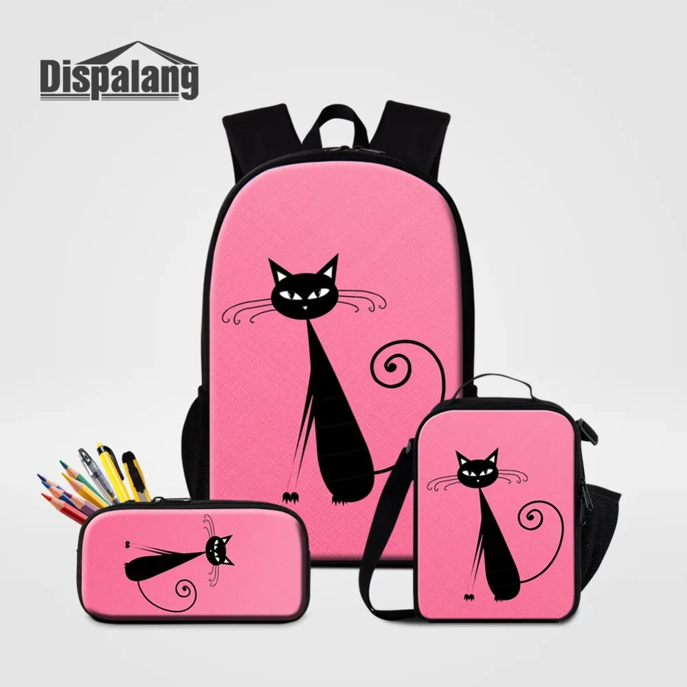 Cat Printing Children's School Backpack 3PCS Set Bookbag With Lunch Sack Pencil Case For Girls Customize Image Schoolbag