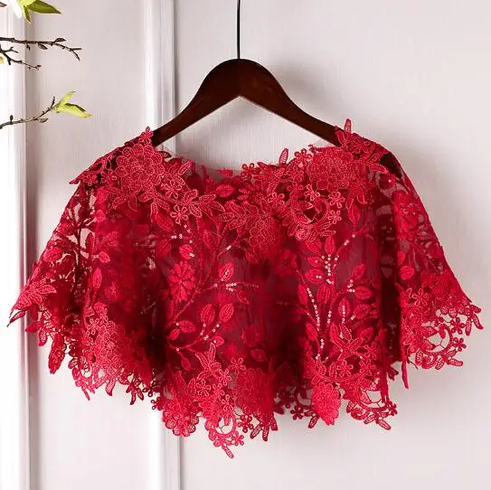 Women\'s Spring Summer Flower Lace embroidery Red Pashmina Female Summer Vintage Sunscreen Jacquard Lace Shawl R818