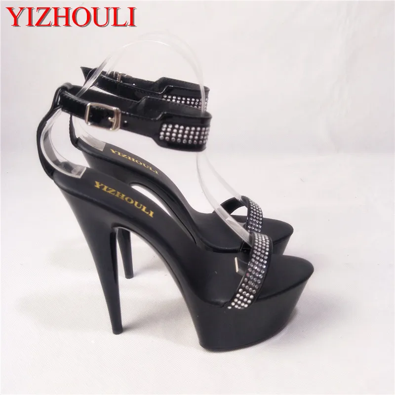 

Transparent Crystal Noble Rhinestone Princess Dinner Formal Dress 15cm High-Heeled Shoes 6 Inch Sexy All-Match Sandals