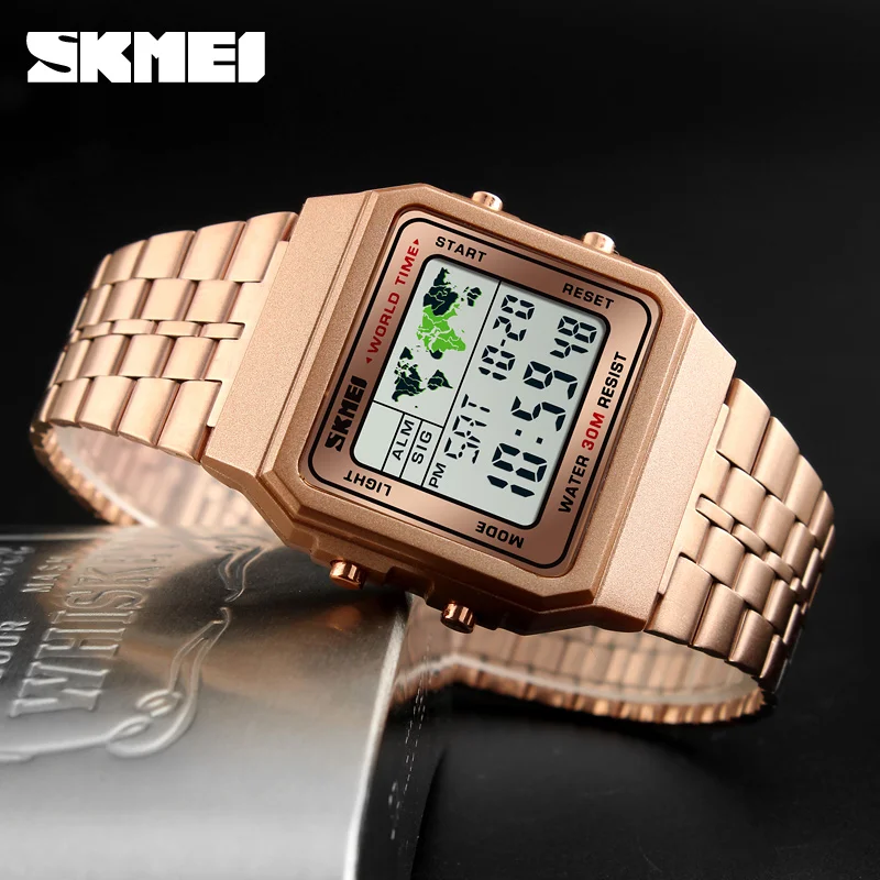 SKMEI Men Simple Alarm Clock 3Bar Waterproof Stainless Steel Strap Digital Watches Top Luxury Fashion Sport Watch reloj hombre