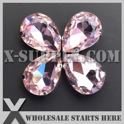 

Preset Mounted Crystal Rhinestone Pear/Tear Drop 10x14mm Lt.Rose in NICKEL Sew on Setting for Bag,Shoe