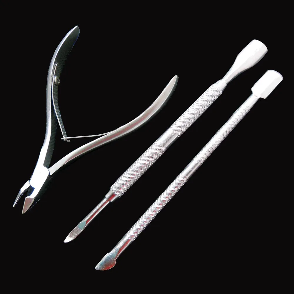 5 sets Nail Art Manicure 3pcs set Stainless Steel Cuticle Spoon Pusher Remover Clipper Tool Sets