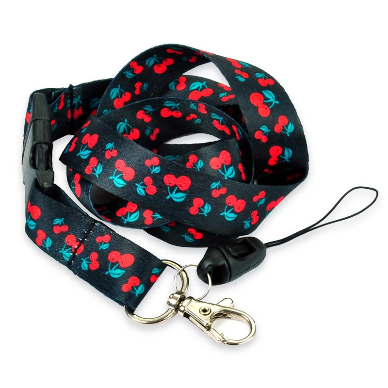 

Key Chain Neck Cherry black Lanyard Polyester lanyards Mobile Phone lanyard ID badge holder 12pcs/lot Neck straps Free shipping