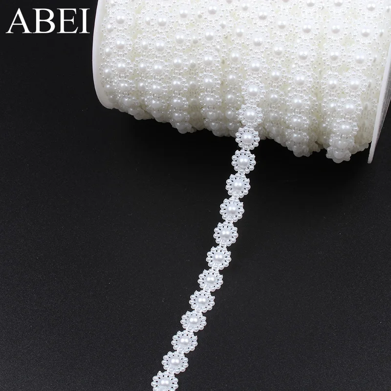 5yards/lot 1cm Round Flower Beaded Ribbon Special White Lace Trims For Clothes Decoration Wedding Ornaments Supplier Wholesale