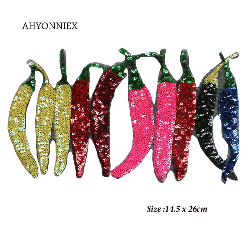 1 PCS Large Chilli Patch Sequin Embroidery Fashion Clothes Applique DIY Clothing Decoration Iron On Sequins Patches for Clothes