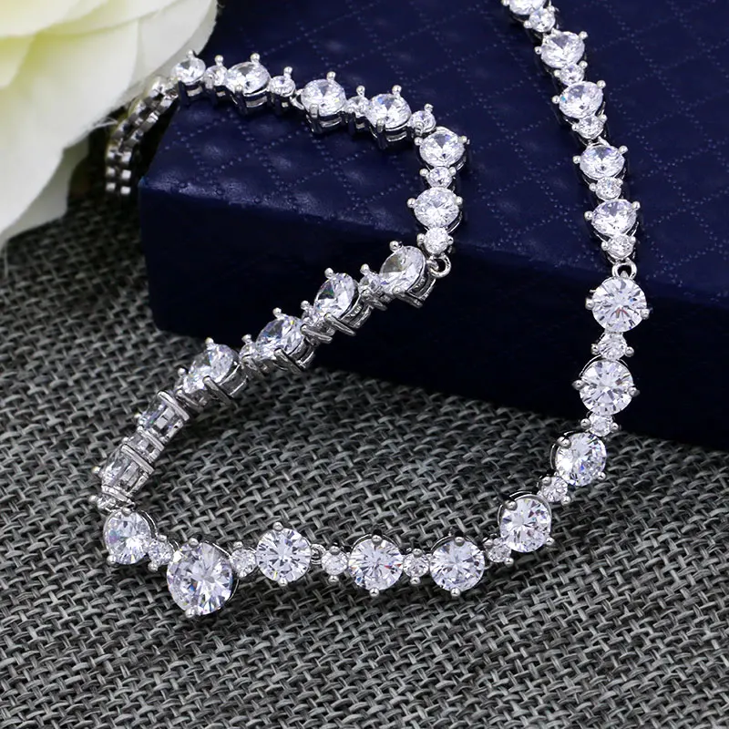 WEIMANJINGDIAN Brand Round Cut Cubic Zirconia CZ Crystal Necklace and Earrings Wedding Bridal Banquet Prom Jewelry Sets