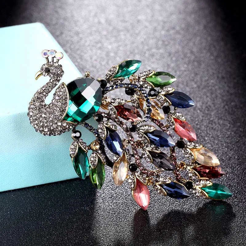 

Zlxgirl Big size Shape peacock Green rhinestone animal brooches jewelry for women's bridal free gifts nice women hijab pins up