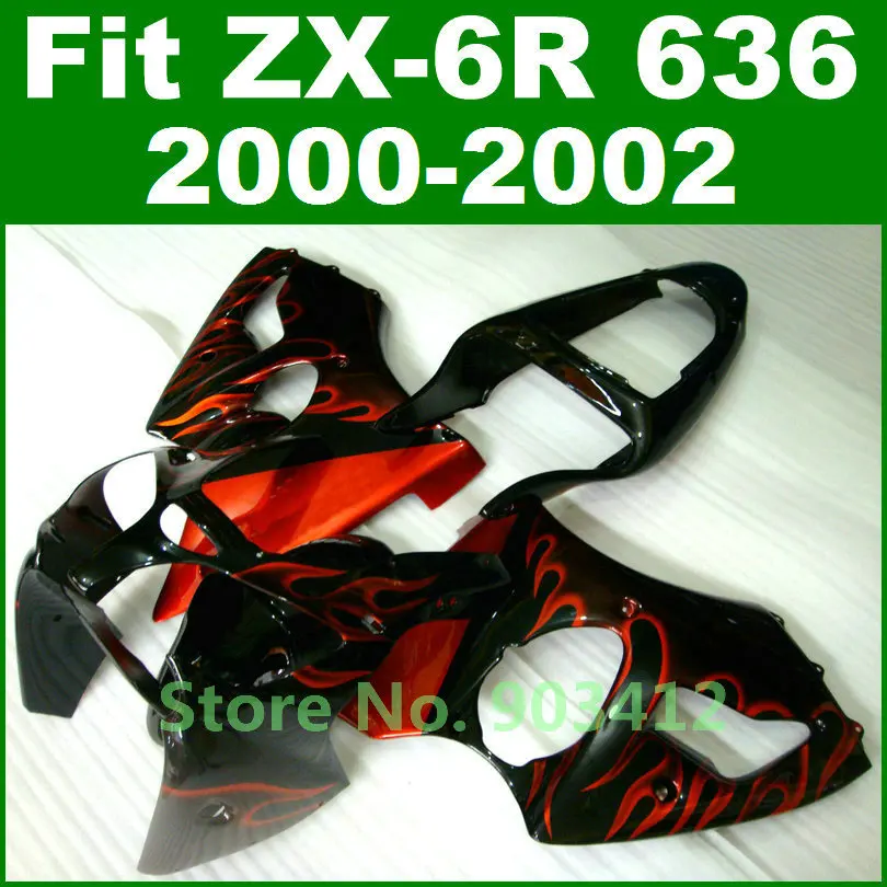 

Fit for Kawasaki Ninja ZX6R fairing kit red flames 2000 2001 2002 zx636 fairings 00 01 02 zx600 bodywork parts J8A1