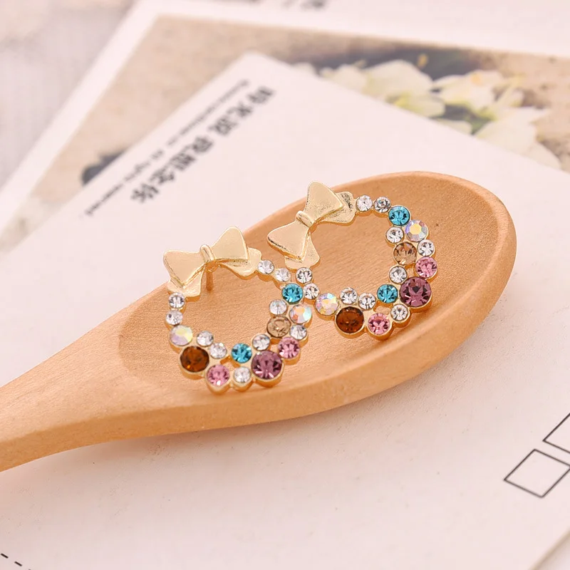 2016 New Fashion Jewelry Designer Colorful Rhinestone Butterfly Bow Earrings Female Brincos  Earring Stud Women  Post Earrings