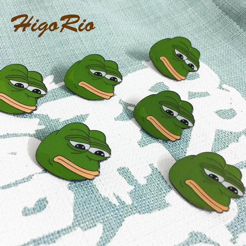 2pcs New Arrival 1pc 1'' High Sad Frog Lapel Pin and Brooches Green Enamel Pins Badges Metal Craft Internet Meme Popular Design