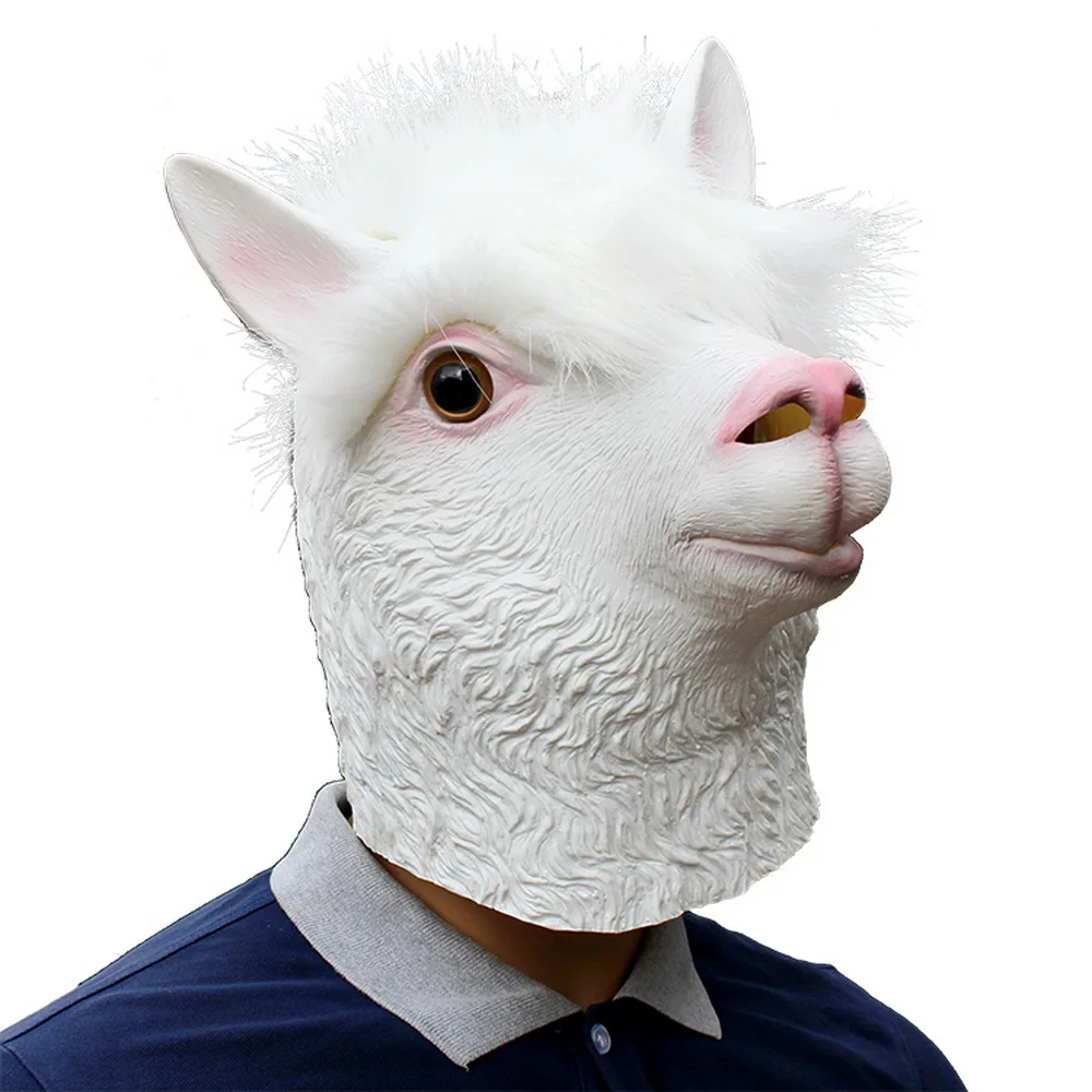 Making-up Ball Performing Animal Style Alpaca Latex Mask Full Face Head Halloween Costume Cosplay Party Crops For Adult