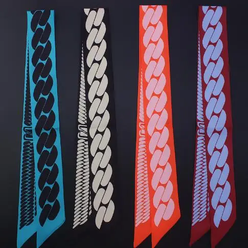 

2018 womens scarfs new fashion chain printed headband long head scarf brand shawls silk bag rabbon fashion Headdress