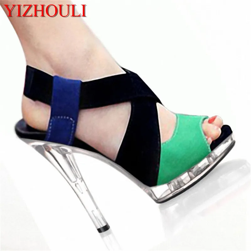 Model sexy 13cm heel sandals, transparent soles, banquet stage pole dance performance, dance shoes