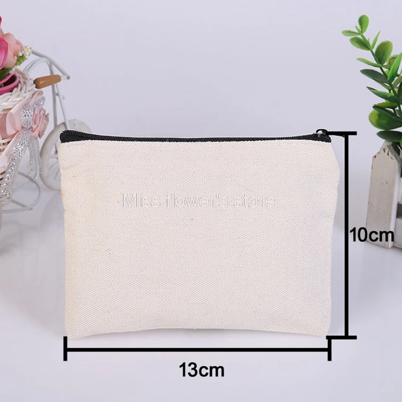 1 Pcs Blank Canvas Zipper Pouches Cosmetic Bags Portable Zero Wallet Coin Key Package