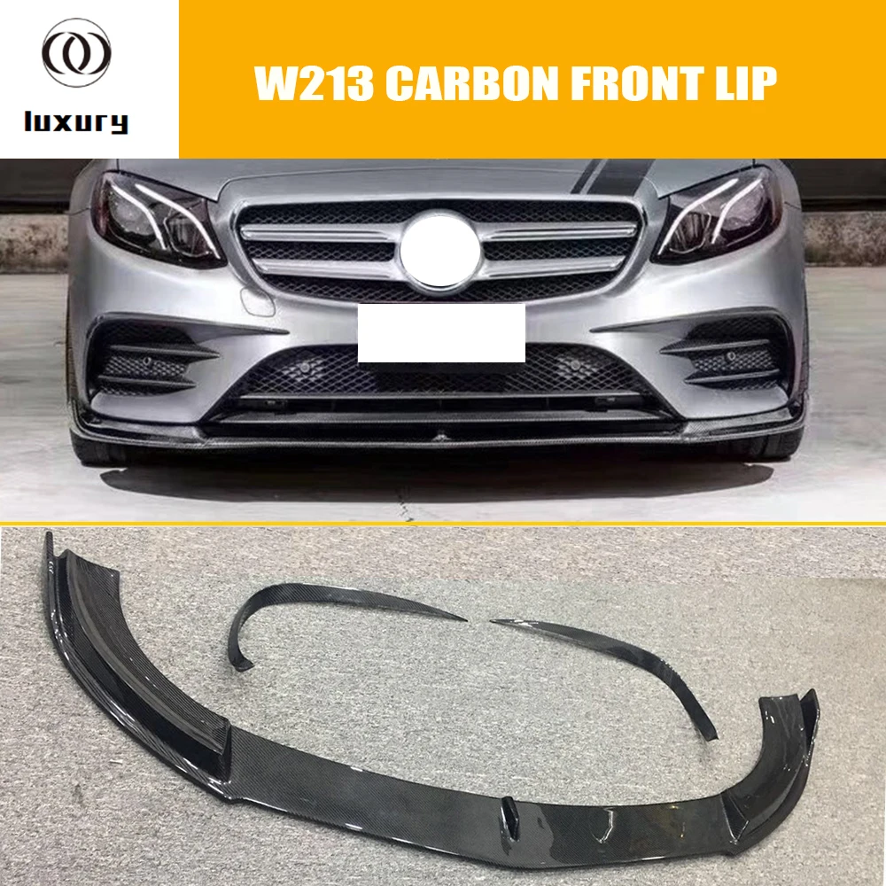 B Style Carbon Fiber Front Bumper Chin Lip for Benz W213 E200 E300 E350 E43 E53 With Amg Package 2017 - 2020