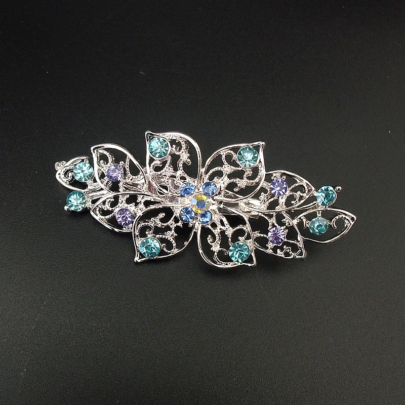 New Fashion Shining Glossy Cheap Rhinestone Flower Blue Brown Pin Brooch, Item NO.: BH7457