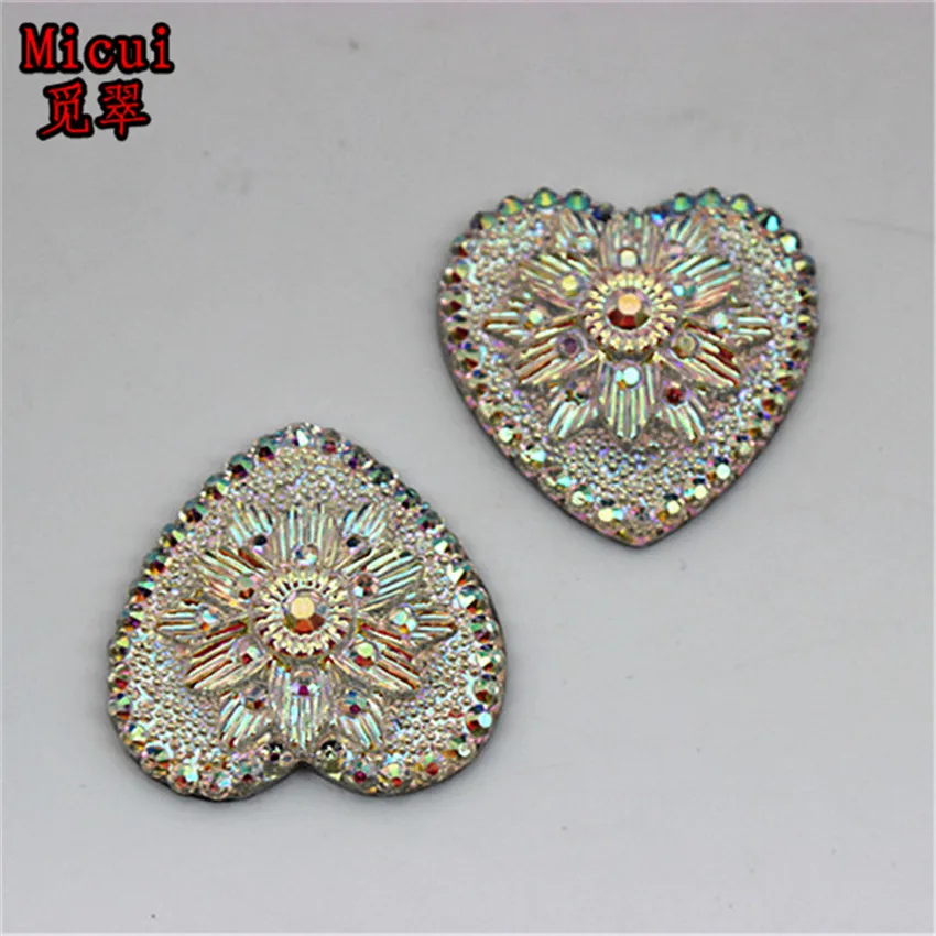 Micui-diamantes de imitación con forma de corazón para decoración de ropa, gemas de resina AB de cristal, 8 piezas, 29mm, botón para vestido, manualidades, MC503