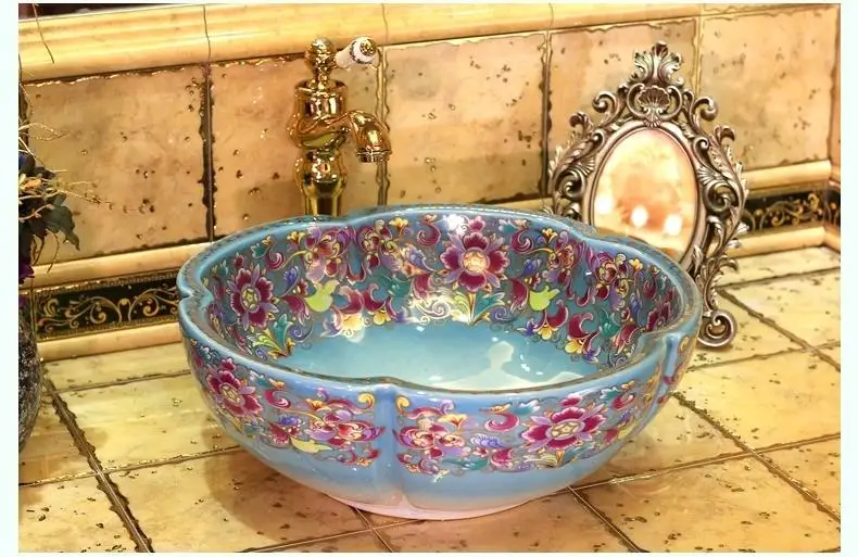 Lavandini da appoggio in ceramica stile vintage europeo Lavabo da appoggio Lavandini da bagno Lavandini da bagno per bagno