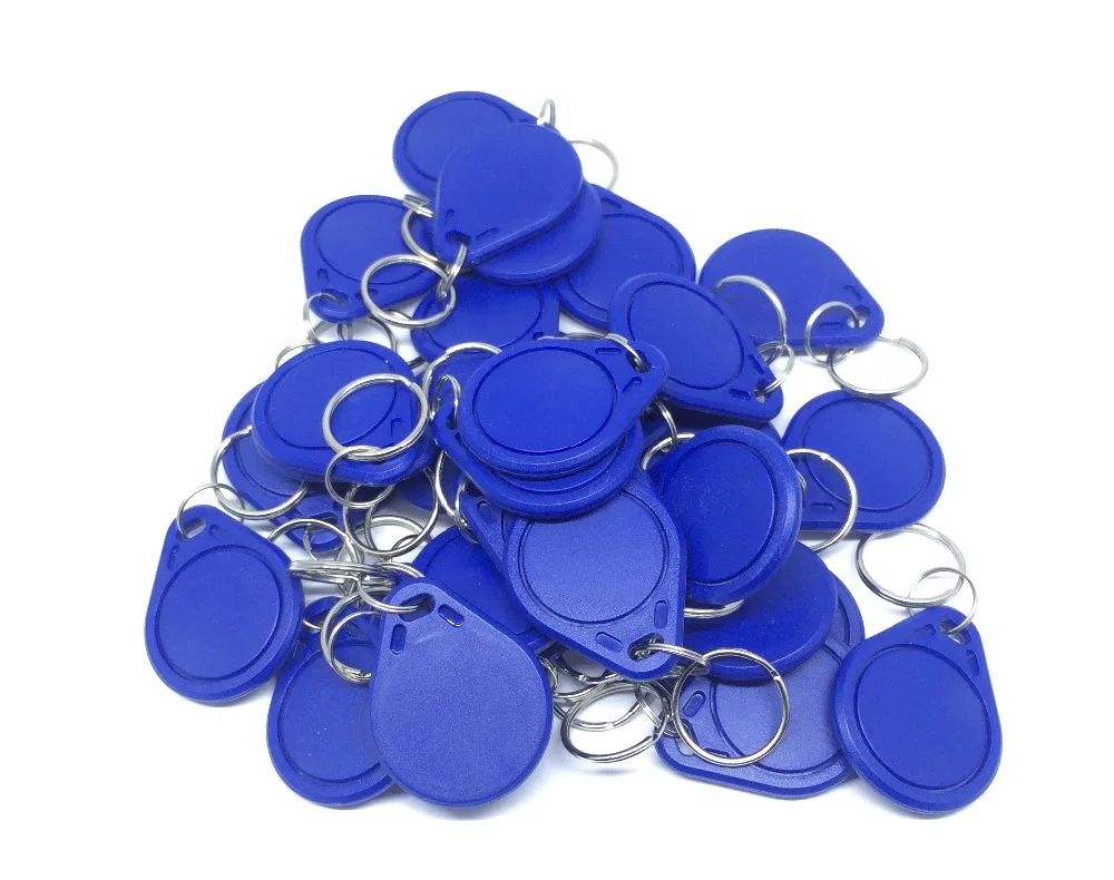 100PCS RFID 13.56Mhz IC Tag Token Key Ring IC cards Blue