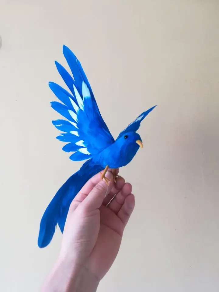 foam& feathers artificial bird long tail feathers blue bird spreading wings bird about 28x20cm garden decoration gift w0779