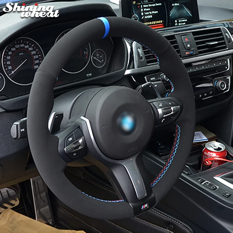 Black Suede Car Steering Wheel Cover for BMW F30 F33 F87 M2 F80 M3 F82 M4 M5 F12 F13 M6 F85 X5 M F86 X6 M Sport